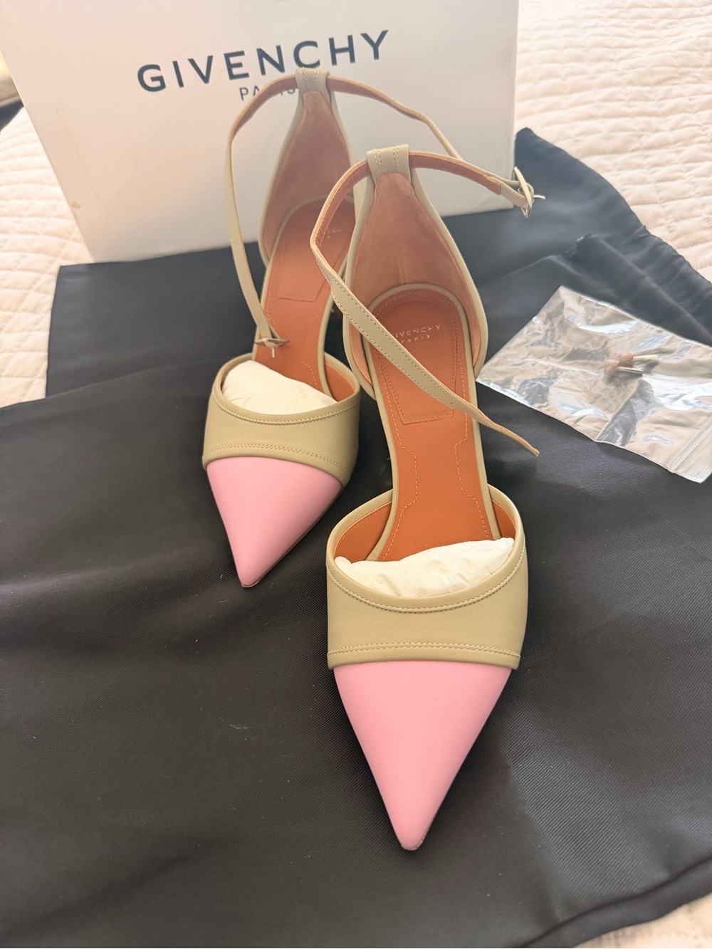 Givenchy Two-Tone Pink and Beige Pointed Toe Ankle-Strap Pumps